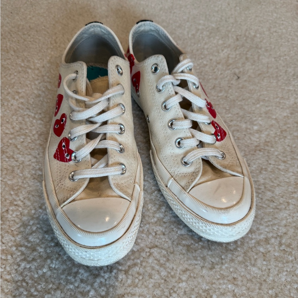 Comme des Garcons White Sneakers with Red Heart Accents